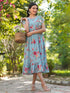 Light Blue Georgette Floral Printed Tiered Dress